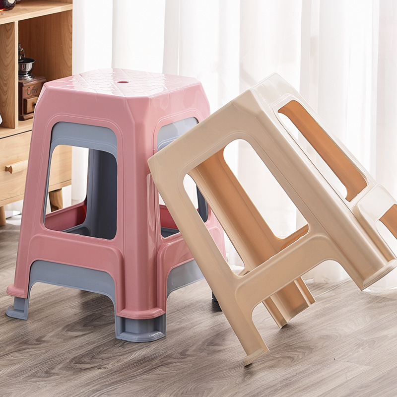 plastic stool household padded chair living room bench adult dining table high stool stackable square stool cooked plastic stool wholesale details Picture