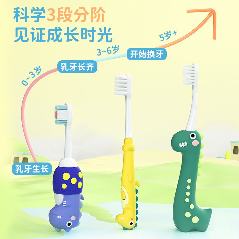 japanese brand soft fur children's toothbrush cartoon dinosaur 0-3-6-12 years old baby and infant children soft-bristle toothbrush Specification drawing