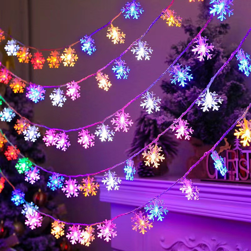 cross-border e-commerce led snowflake lighting chain battery box christmas tree decorative lamp christmas holiday party layout colored lights Item Picture