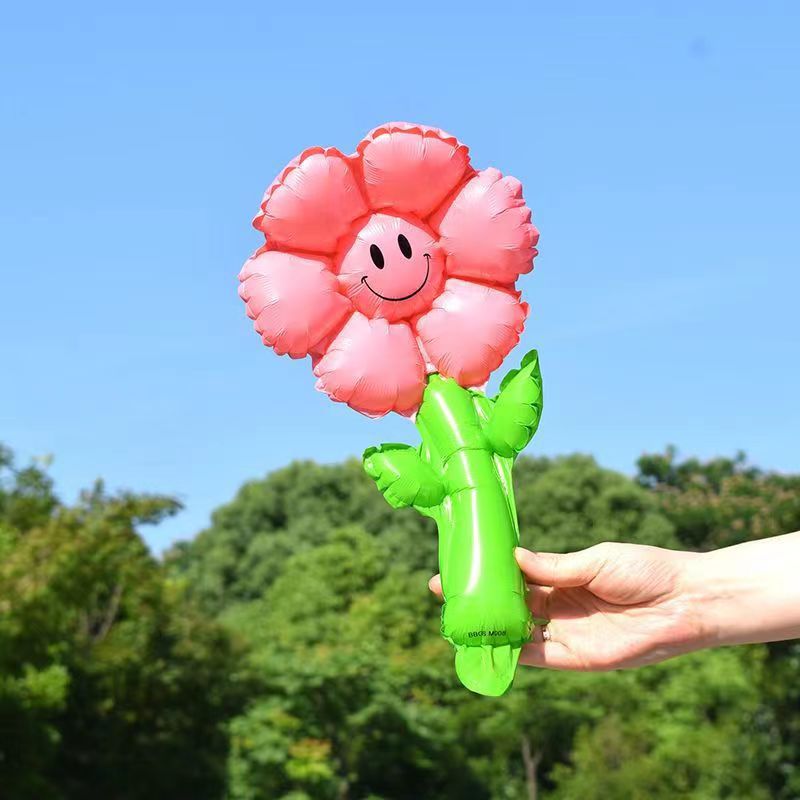 smiling face little daisy sunflower hand-held bar flower balloon children's birthday decoration kindergarten reward promotional gifts details Picture