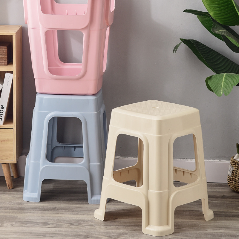 plastic stool household padded chair living room bench adult dining table high stool stackable square stool cooked plastic stool wholesale Specification drawing