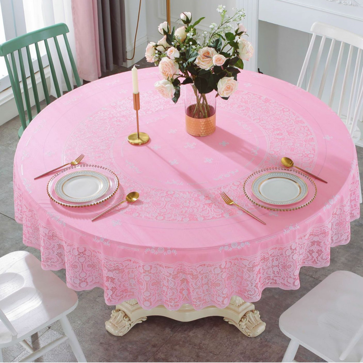 factory direct sales diameter 250cm large round tablecloth round tablecloth golden of european style pvc round tablecloth tablecloth waterproof oil-proof tablecloth Item Picture