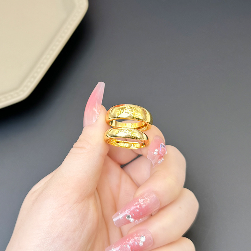 vietnam ancient french alluvial gold ring no color fading open-end polished copper alloy simple bracelet imitation gold couple men and women ring Item Picture