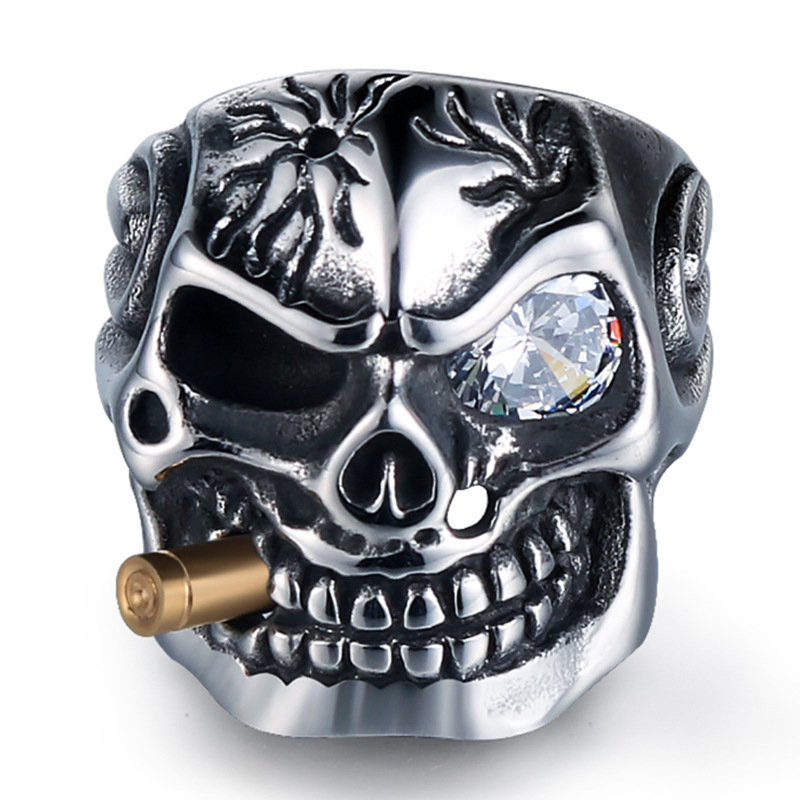 new hot european and american domineering diamond skull ring personality punk men's halloween ornaments Specification drawing