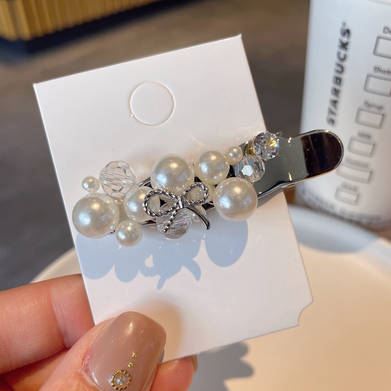 metal handmade pearl rhinestone barrettes bow side clip light luxury exquisite shredded hairpin bang clip simple hair accessories full figure