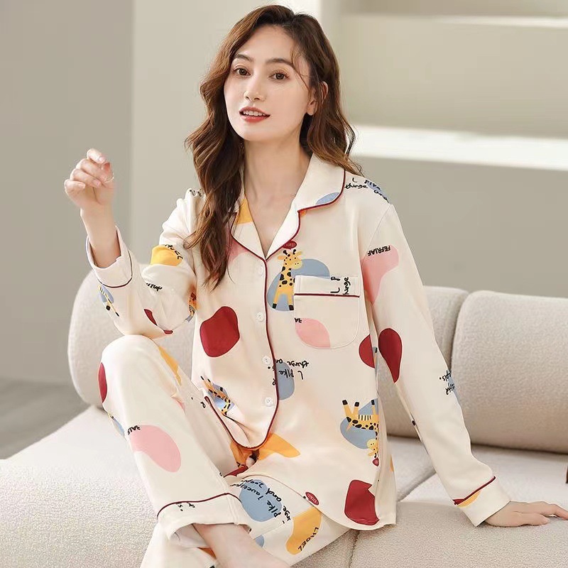spring and autumn women's cotton long-sleeved pajamas 2023 new autumn women's net red wind homewear Specification drawing
