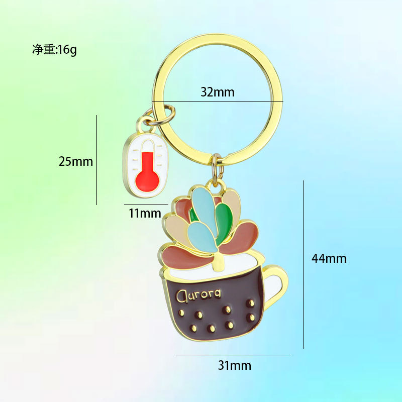 lucky four-leaf clover metal car key ring valentines' day small gift pendant cute succulent plant keychain details Picture