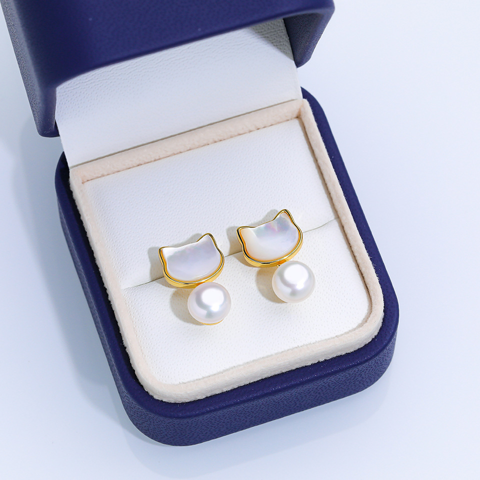 zhuji natural freshwater pearl ear studs 925 sterling silver needle fritillary heart-shaped earrings earrings earrings high-grade wholesale Specification drawing