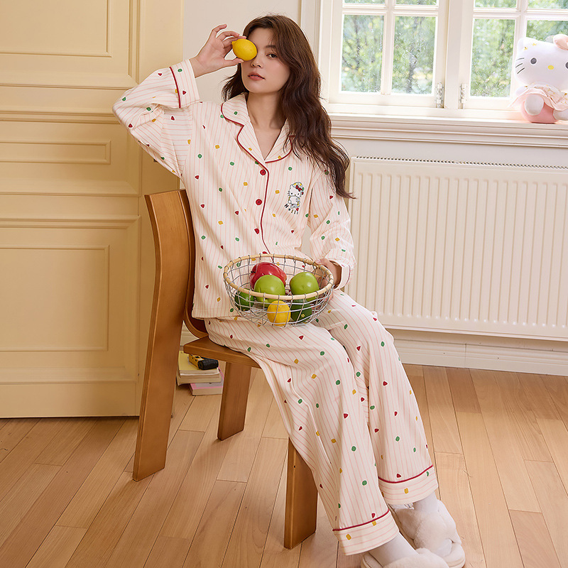 pajamas women's spring and autumn 2025 new pure cotton long sleeve plaid cardigan cartoon cotton plus size homewear suit Item Picture