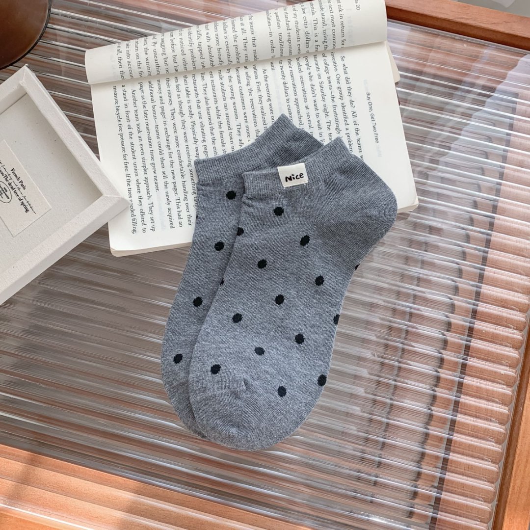 mekki zhuji socks women's cotton sweat-absorbent breathable polka dot cloth label socks skin-friendly comfortable commute minimalist elastic full figure
