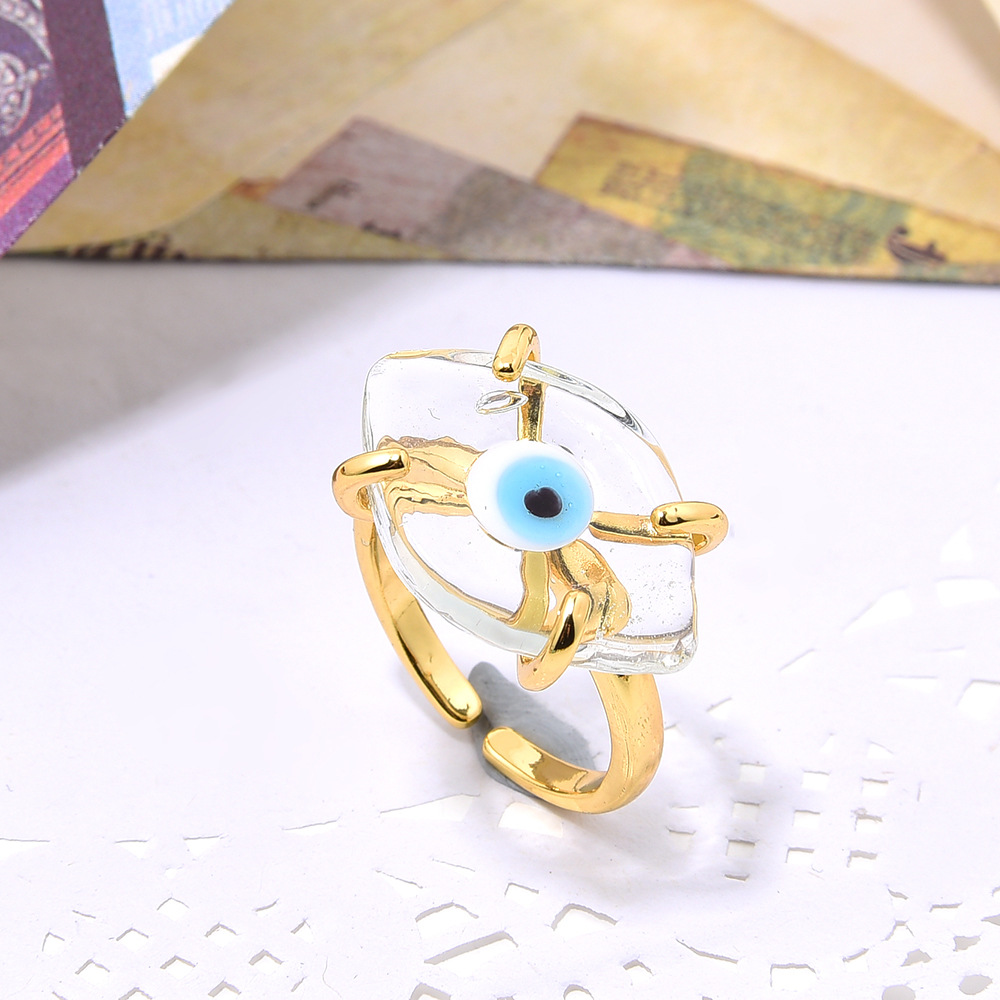 original handmade gold copper inlaid glass eyes open-end ring for women ornament bohemian adjustable personalized ring Item Picture