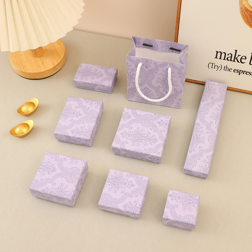 mori style fumigating purple classical printing jewelry box stud earrings jewelry necklace bracelet tiandigai gift storage packing box Specification drawing