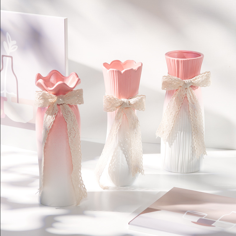 gradient pink nordic ceramic dried flower vase home decoration entrance decoration furnishings and props living room flower arrangement furnishings full figure