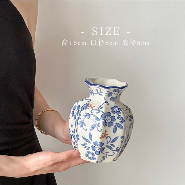 mid-ancient blue and white porcelain vintage ceramic vase flower arrangement decoration high sense niche decorative household vases ceramic flowerpot Specification drawing