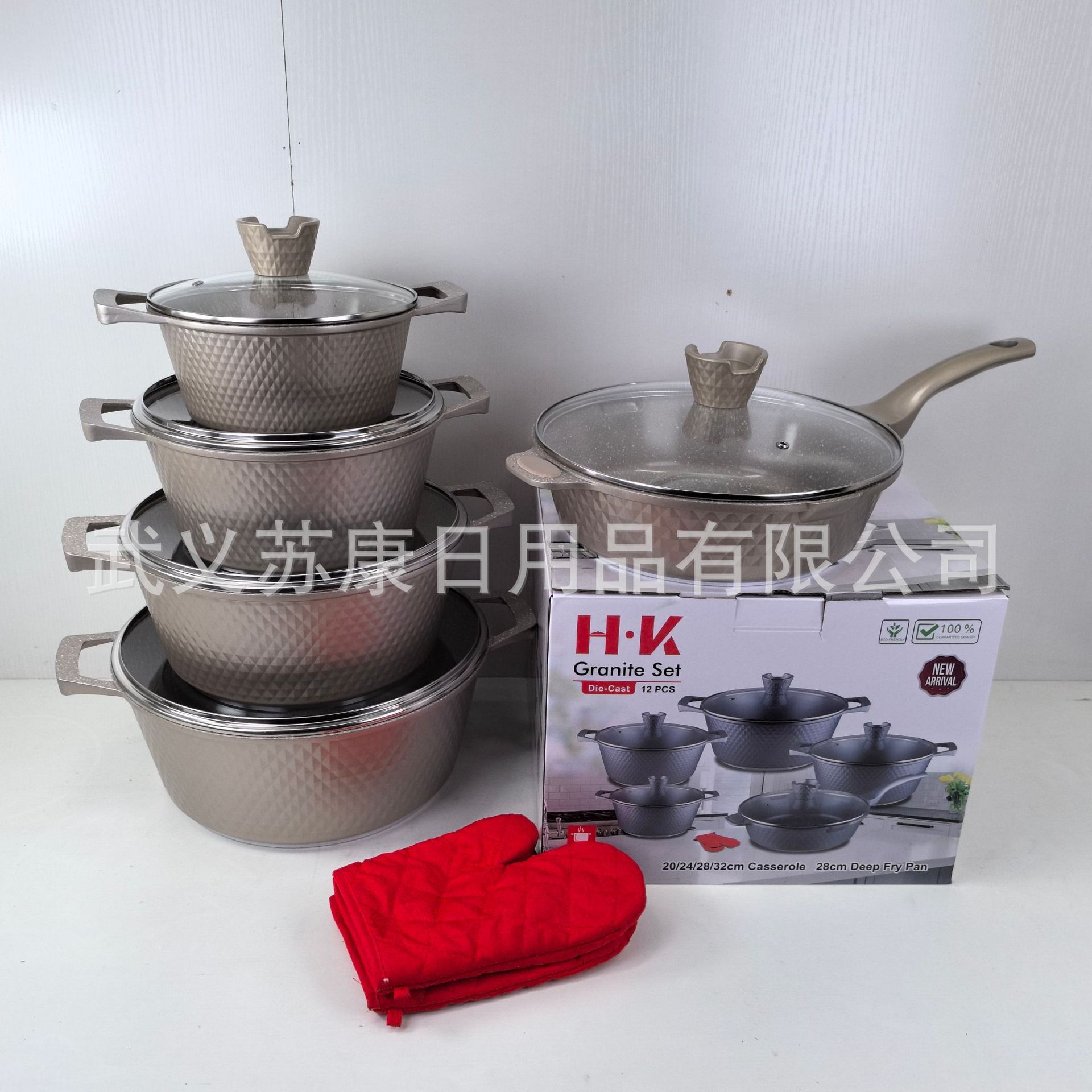 small diamond 12pcs set pot set non-stick soup pot fryer set aluminum die casting pot cookware medical stone pan Specification drawing