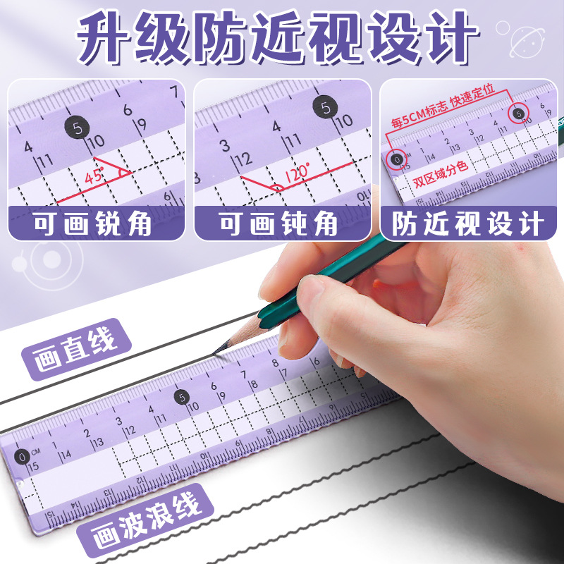 ruler 8-piece set student only compasses protractor set square ruler measuring drawing full set ruler stationery gift bag details Picture