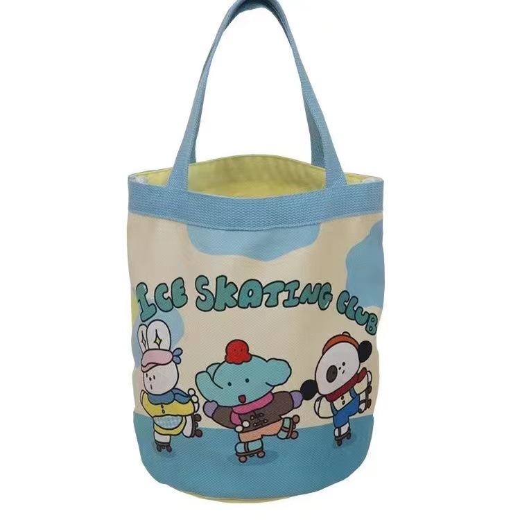 canvas bucket bag cute graffiti children's fun illustration portable round barrel mummy storage bag lunch box bag work small carrying bag Item Picture
