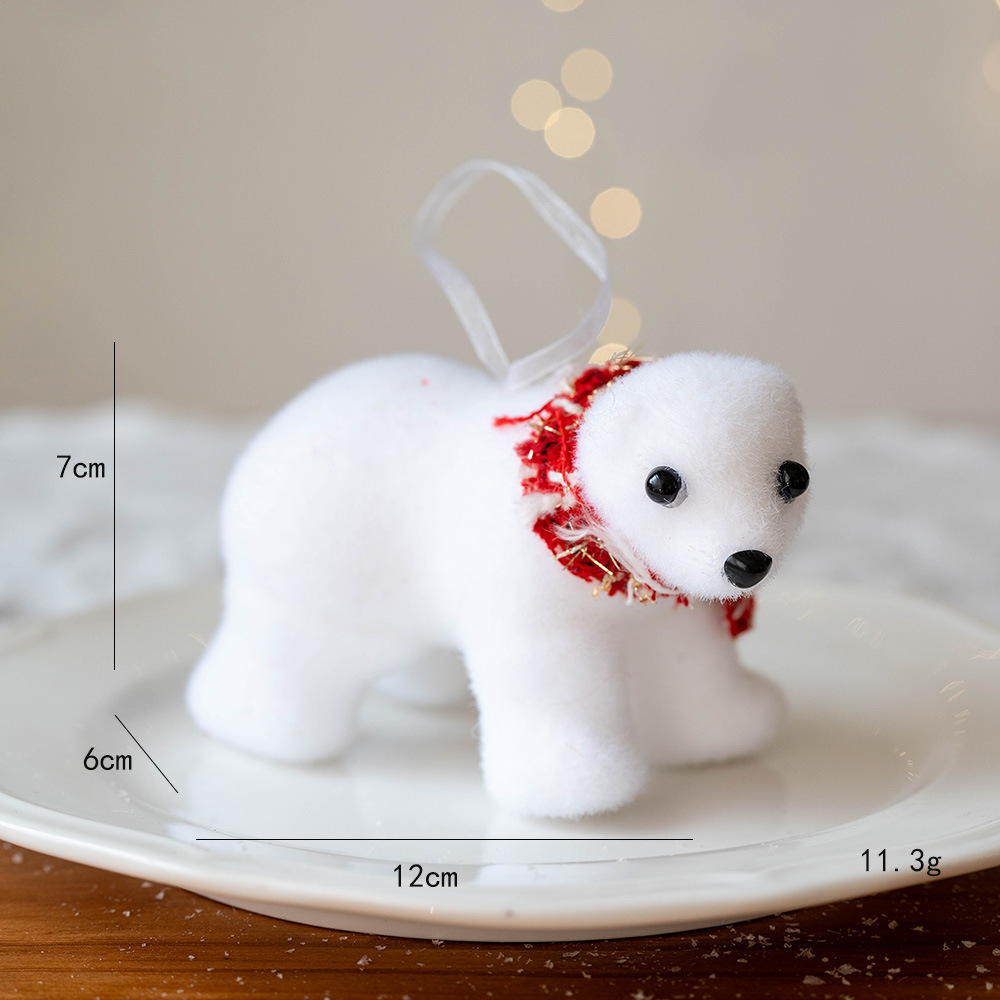 cross-border new christmas decoration flocking white bear pendant christmas tree cute creative decoration pendant hanging ornament full figure