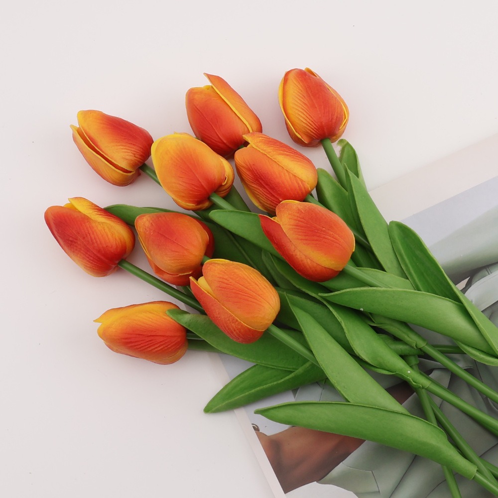 cross-border hot sale pu simulation tulip home decoration gradient fake flower decoration home atmosphere props bouquet Specification drawing