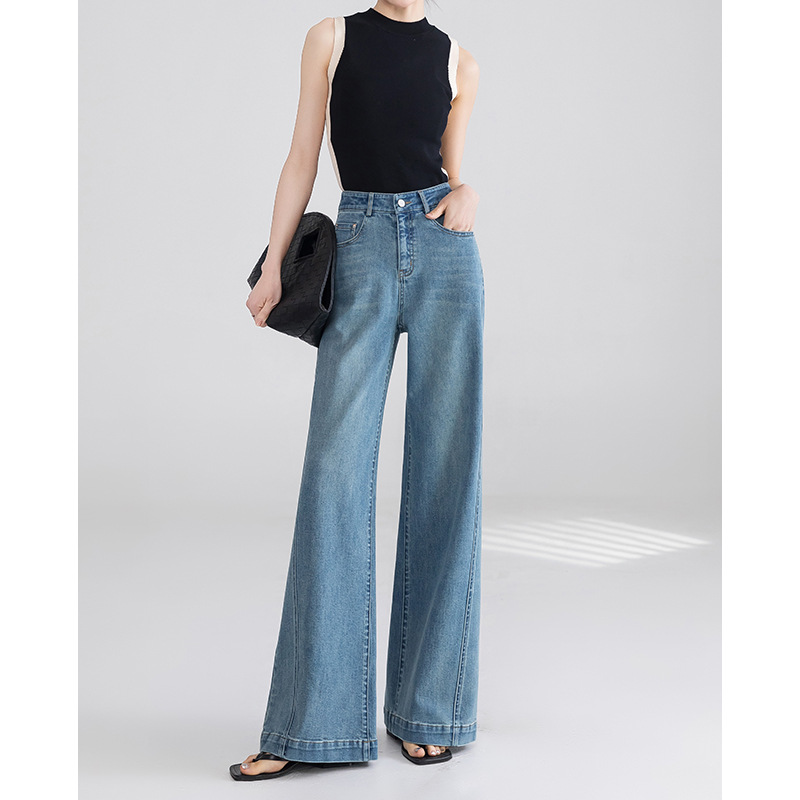 yanrui fashionable high-grade wide-leg jeans for women trendy 2025 new high waist loose straight speaker mop pants Item Picture