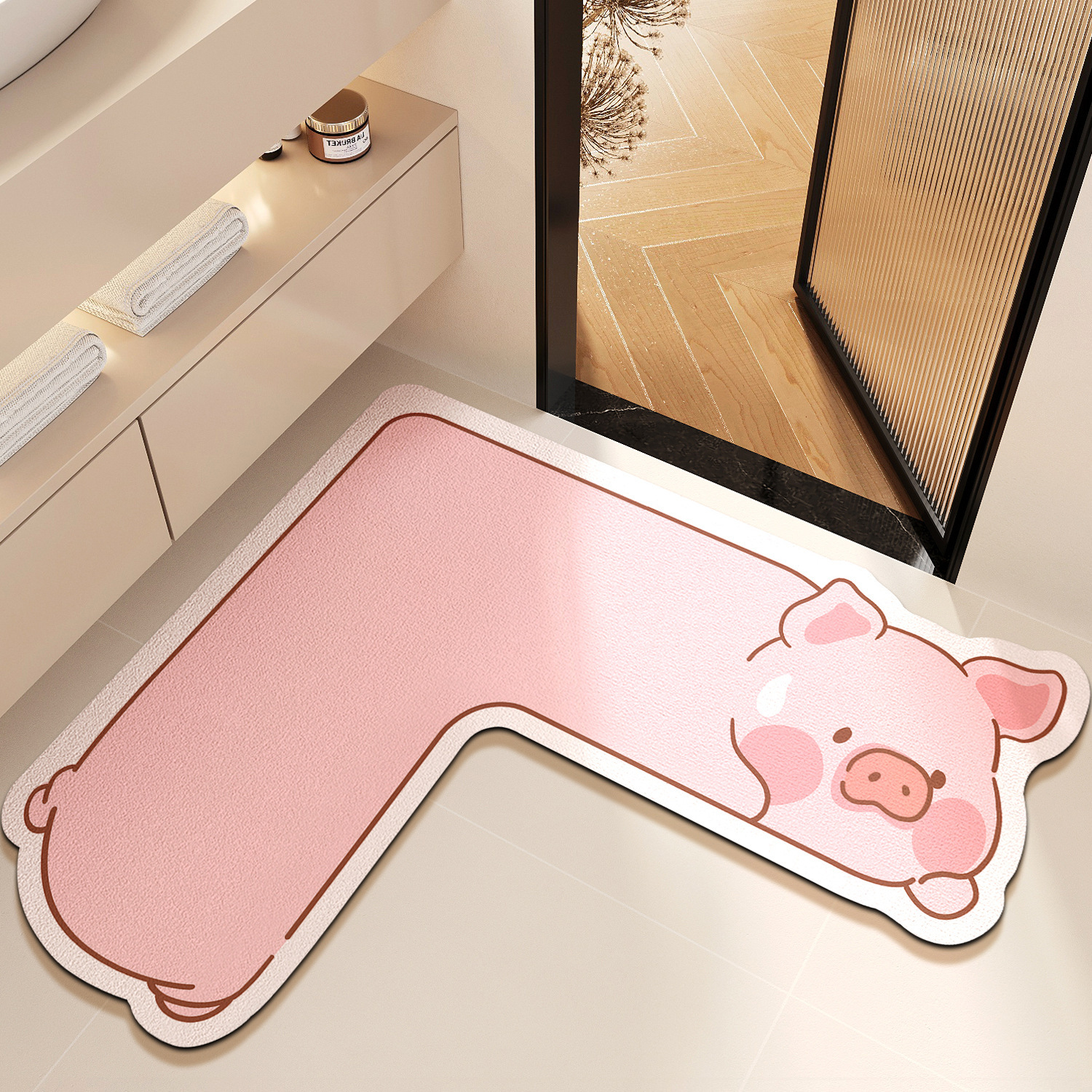 spot bathroom mats l-type bathroom absorbent floor mat diatom ooze toilet doorway carpet household wholesale Item Picture