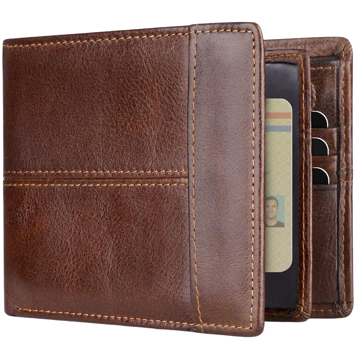 cross-border hot vintage men's wallet high-end top layer leather wallet men's folding card holder short customized full figure
