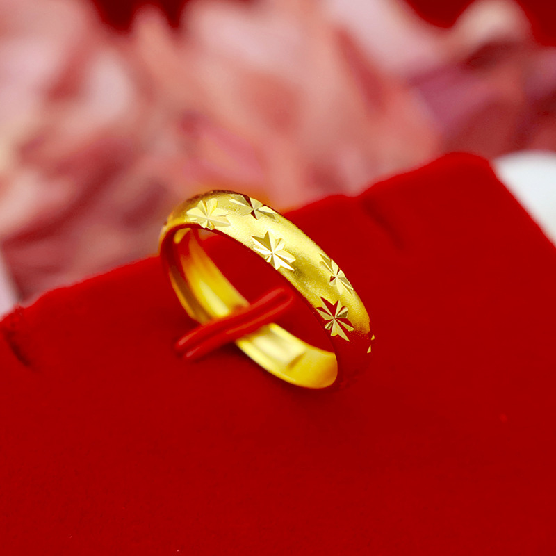 alluvial gold ancient style simple bracelet frosted ring for men and women couples openings matte ring simulation gold adjustable hot sale details Picture