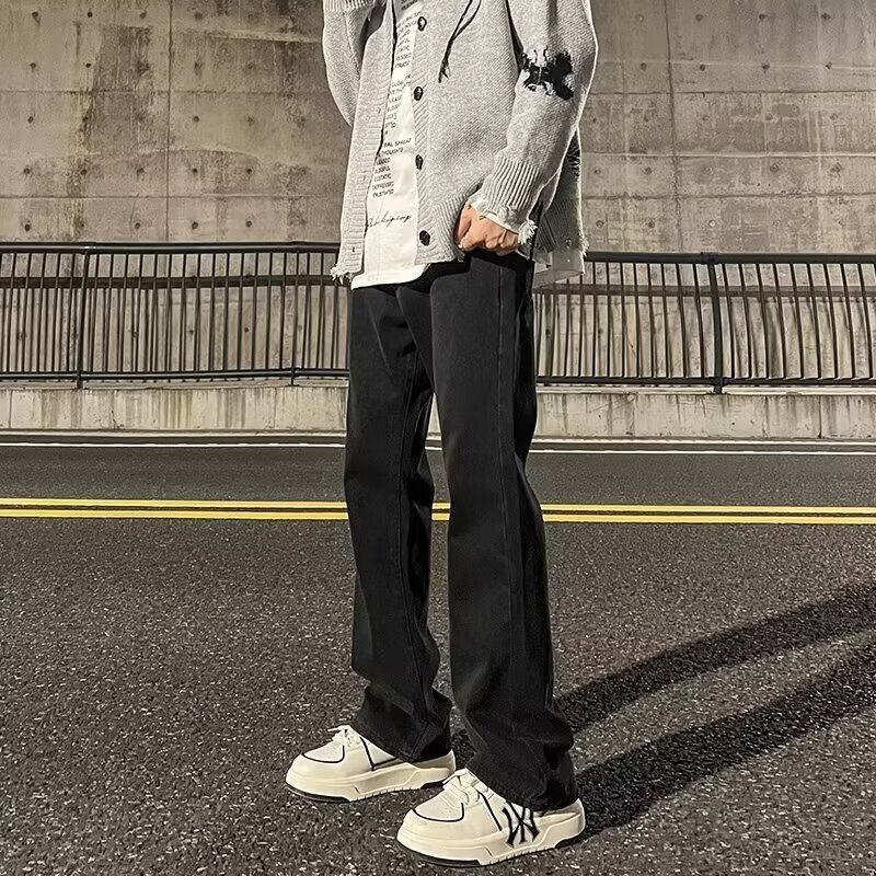 men's 2024 new jeans male black american high street loose pants bootcut pants straight men's pants men's clothing full figure
