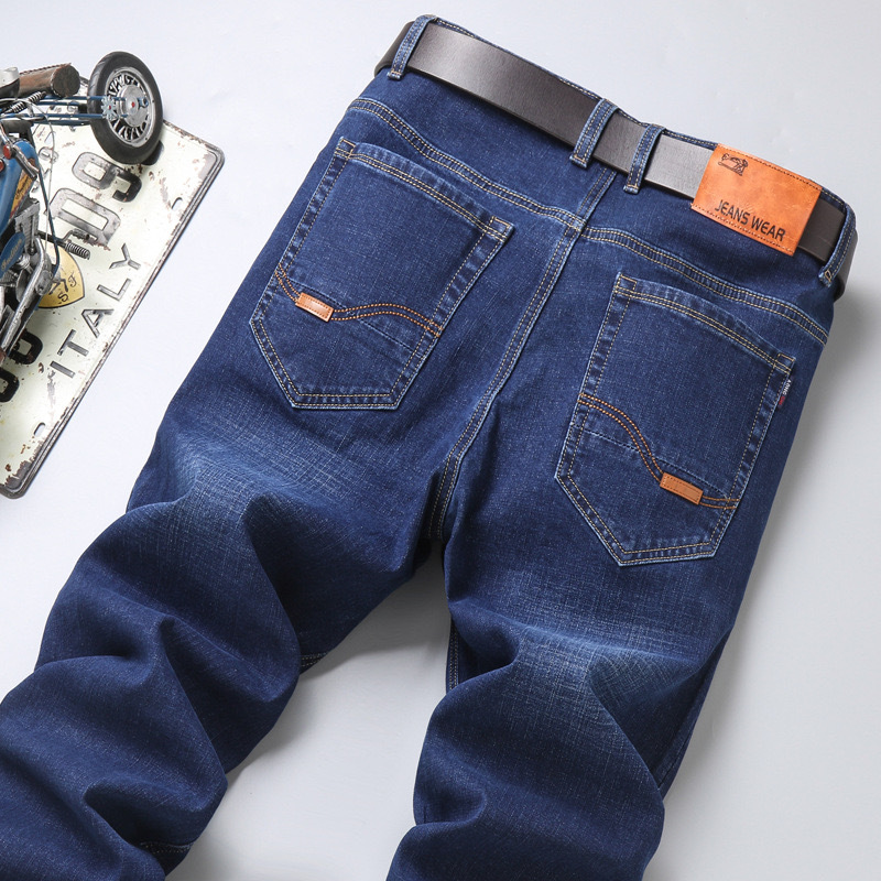 autumn new jeans men's casual work clothing men's straight middle-aged and young loose elastic all-matching trousers Item Picture