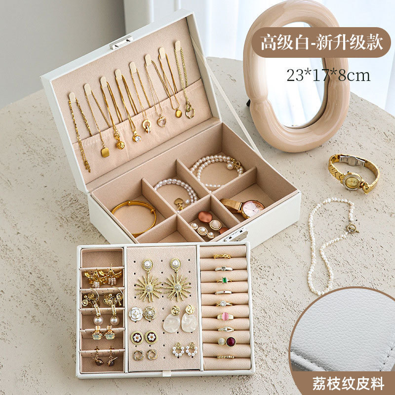 new jewelry storage box double-layer earrings ear stud necklace bracelet jewelry box exquisite high-end gold jewelry box details Picture