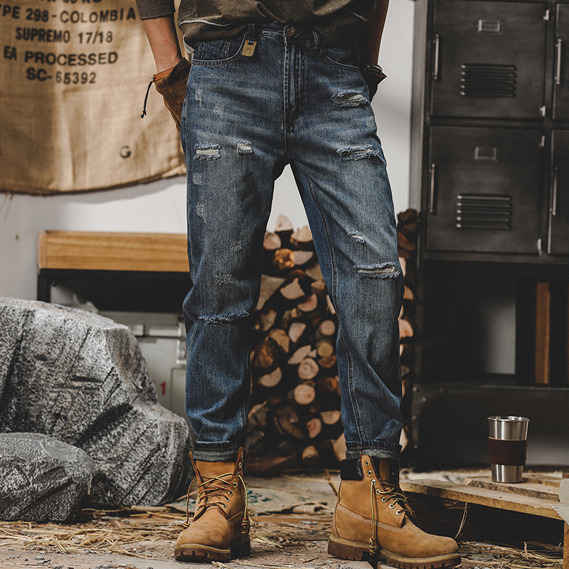 american retro spring and autumn jeans men's 2025 loose straight trendy brand pants men's washed stonewashed casual pants men Item Picture