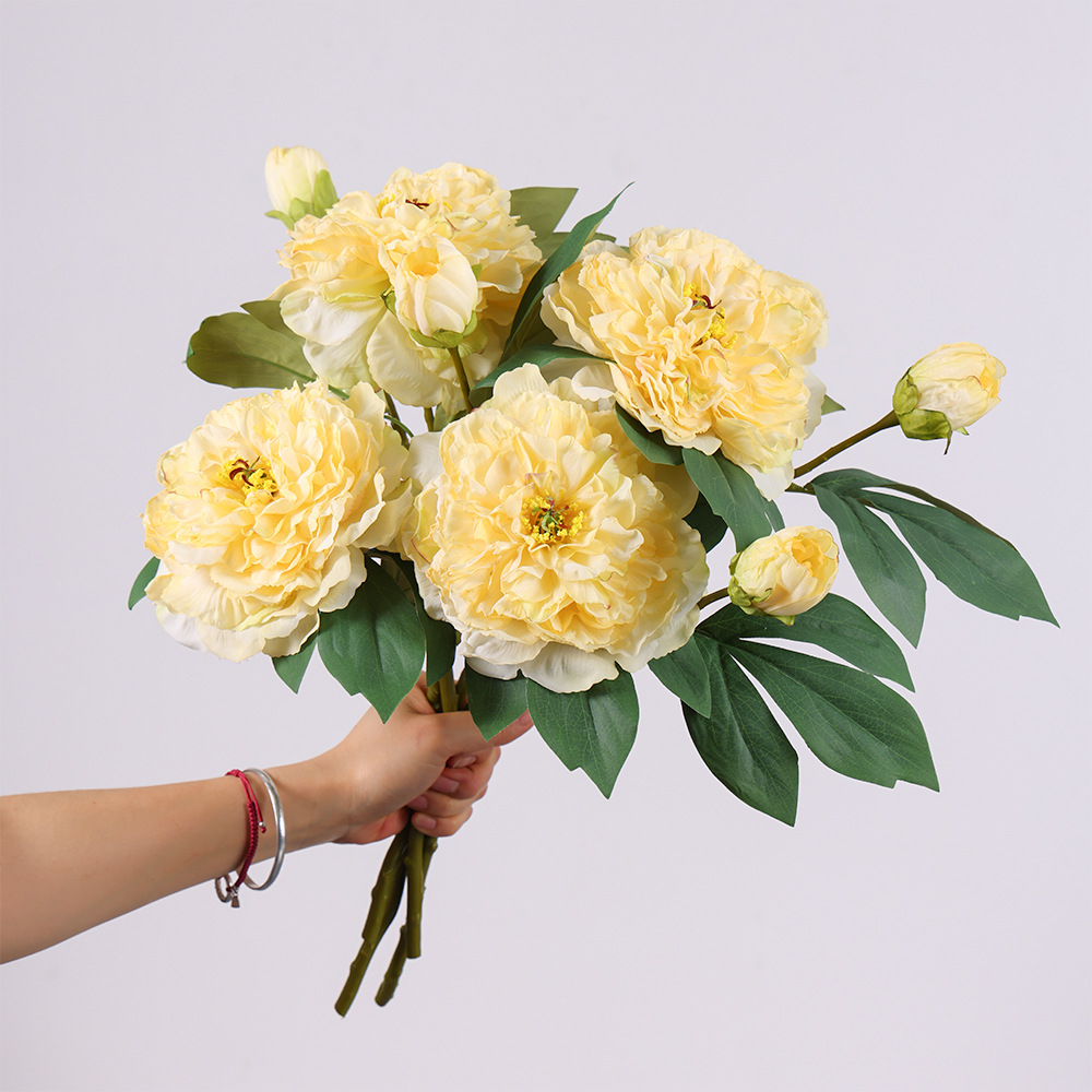 cross-border artificial flower concubine peony flower arrangement european style home decorating ribbon bud peony flower living room hallway ornaments fake flower details Picture