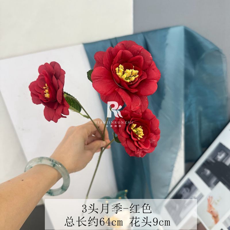 new red artificial flower chinese style flower row engagement proposal wedding hall layout decorative fake flower handmade flowers full figure