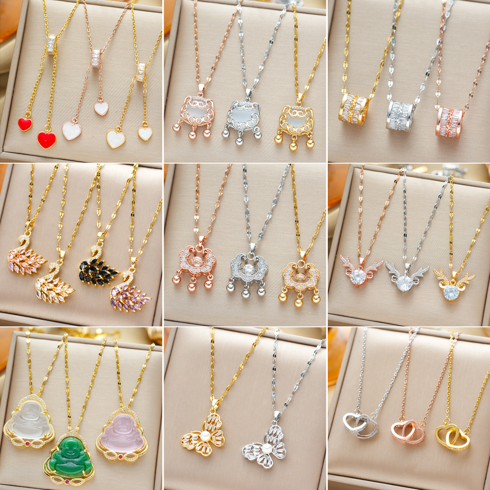 europe and america cross border light luxury micro-inlaid personalized titanium steel necklace women's fashion ins high sense clavicle chain jewelry non-fading full figure