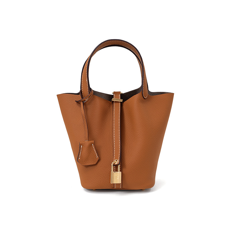 bag hot sale bucket bag genuine leather women's bag vegetable basket bag mummy bag bridal wedding bag light luxury high-grade handbag details Picture