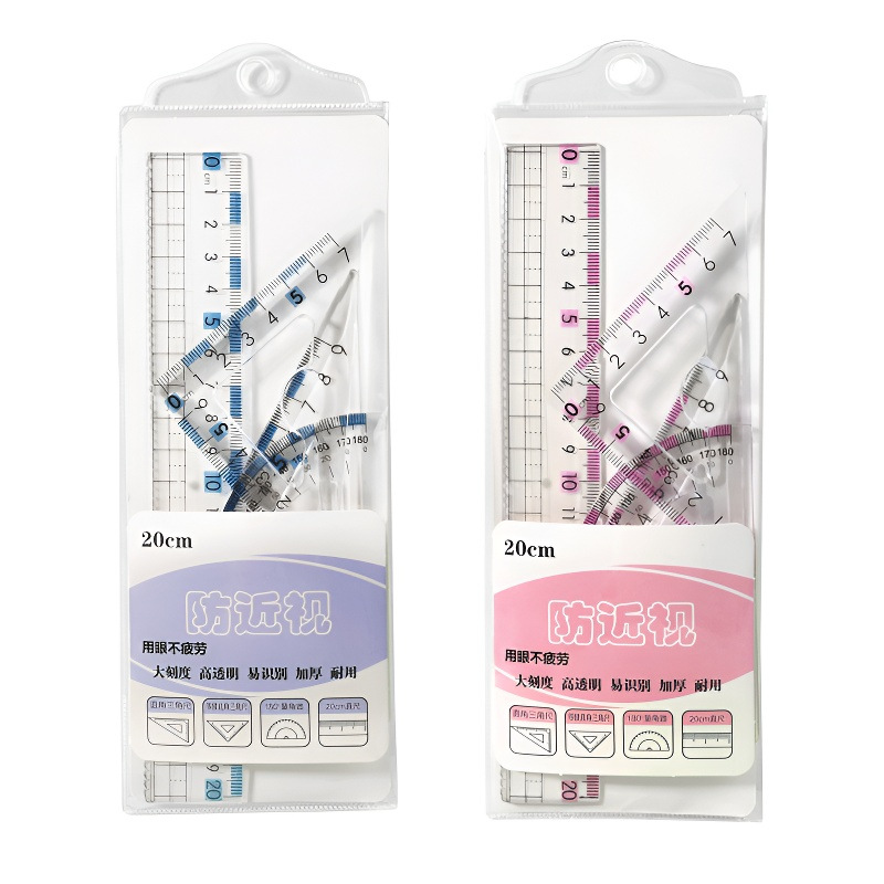 upgraded easy to get myopia prevention four-piece ruler 20cm triangular plate ruler multi-functional protractor school thickened Item Picture