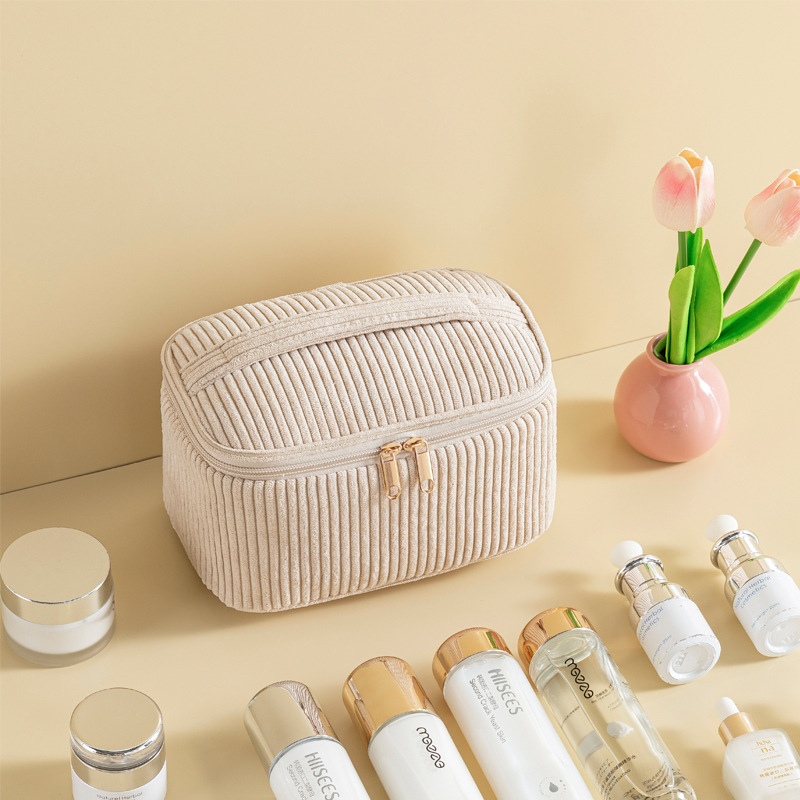 corduroy cosmetic bag out portable tote flannel large capacity buggy bag multi-functional lipstick pack four-piece set details Picture