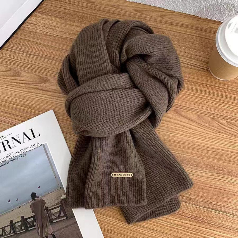 women's scarf winter 2024 new wool knitted solid color small scarf trendy korean style thick warm all-match long scarf Specification drawing