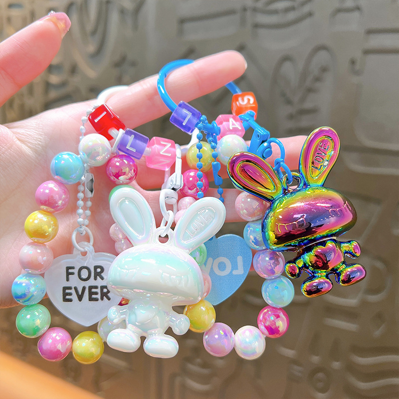 electroplated acrylic rabbit keychain pendant color beaded bracelet backpack hanging ornament decorative gift gift wholesale Application Scenario