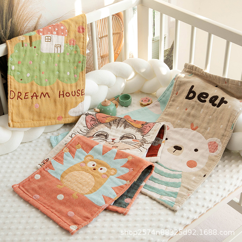 gauze children face towel pure cotton household cotton class a soft face-wiping bath kindergarten baby children towel details Picture
