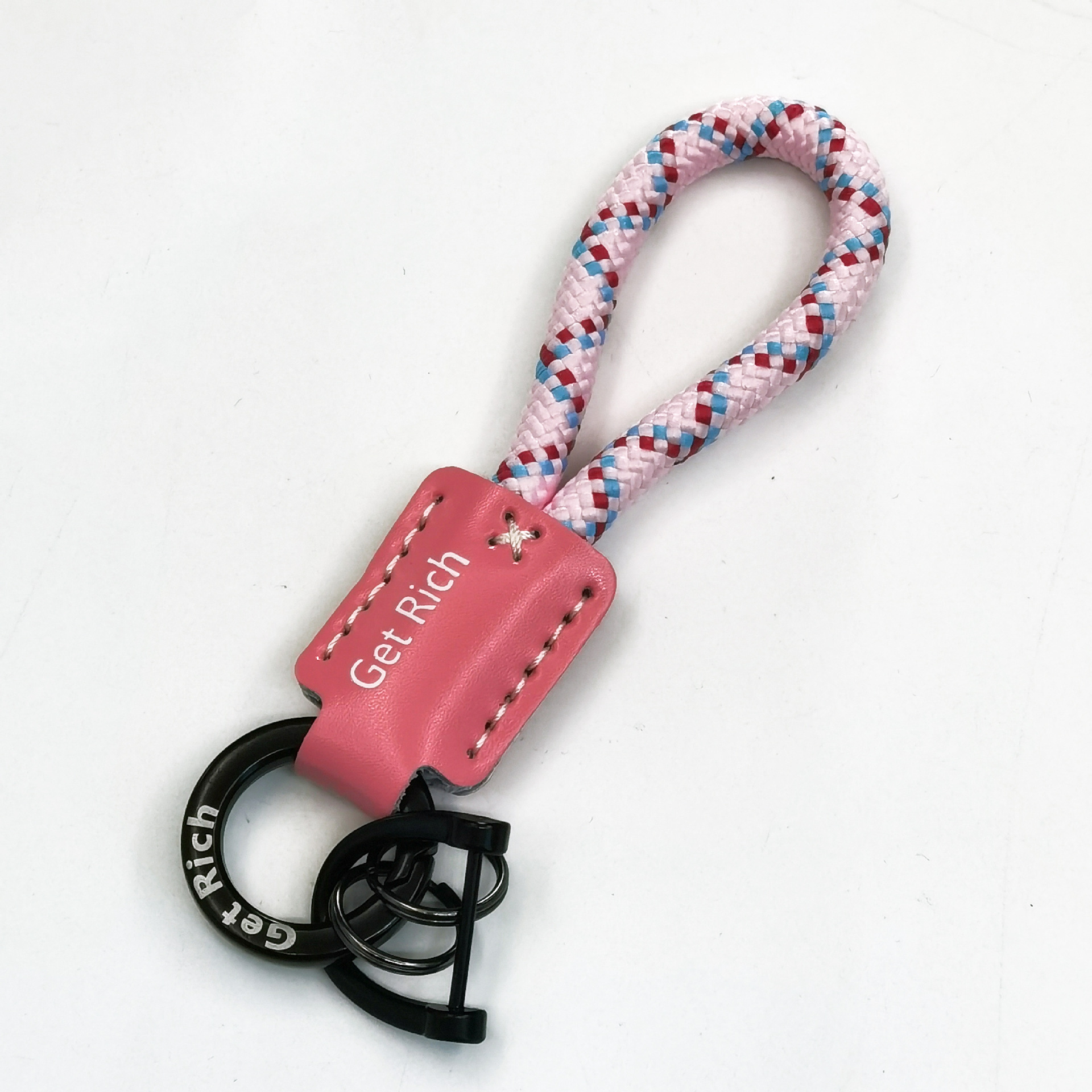 handmade braided leather keychain pendant genuine leather embossed logo high quality lanyard anti-lost car key ring details Picture