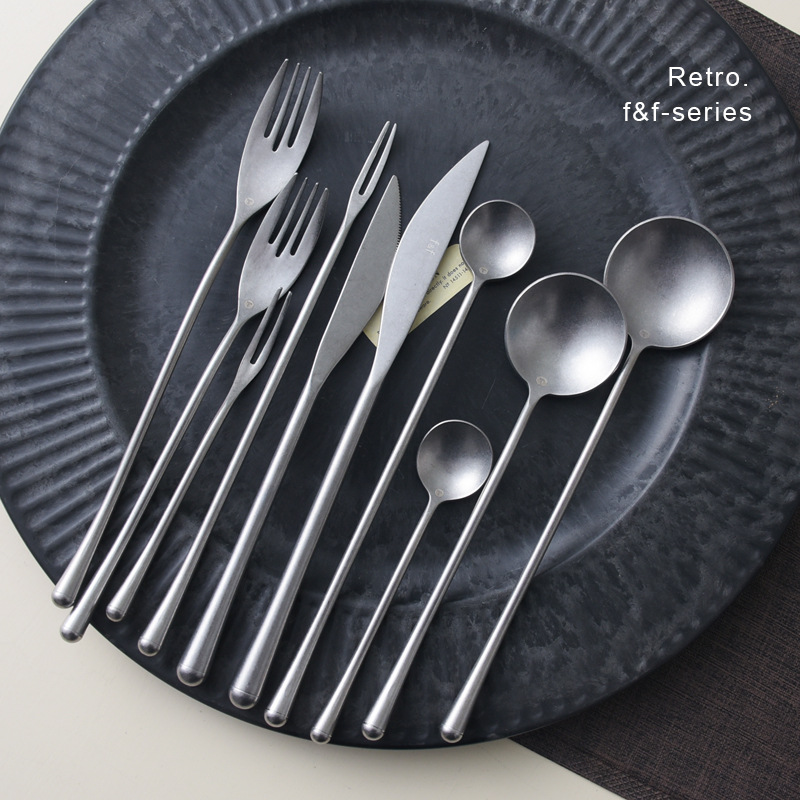 retro distressed 304 stainless steel western-style tableware set japanese main meal knife, fork and spoon restaurant home fruit fork tea spoon full figure