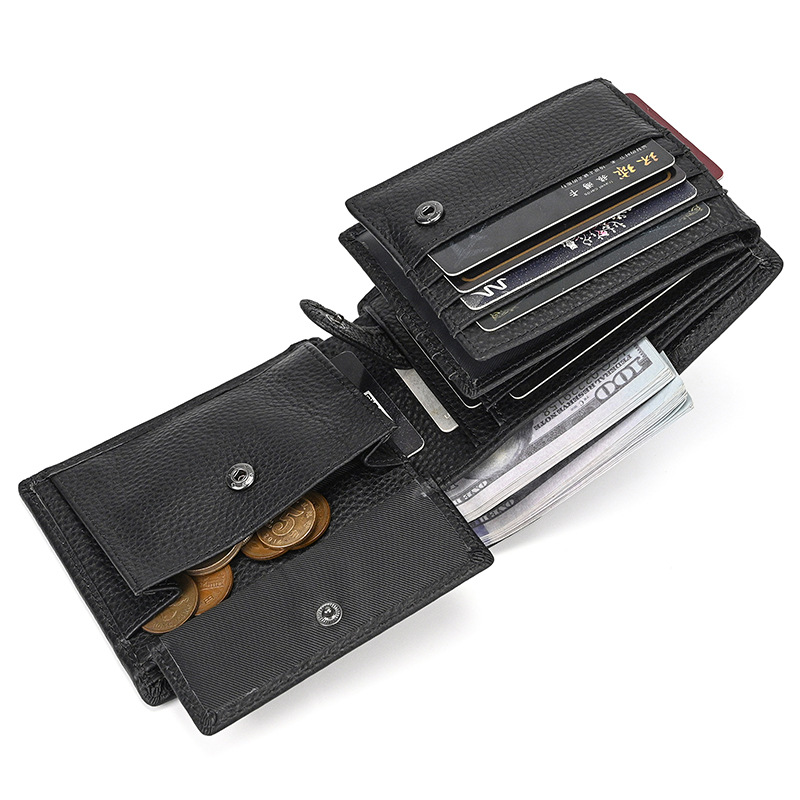 amazon men's wallet rfid genuine leather vertical wallet casual fashion multi-card-slot vintage cowhide coin purse Item Picture