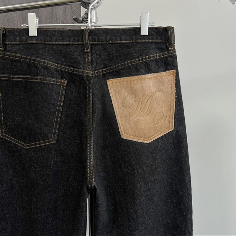 high-quality maomao gangshan original cattle 14.5 oz spring washed straight machete primary color jeans baggy trousers Specification drawing