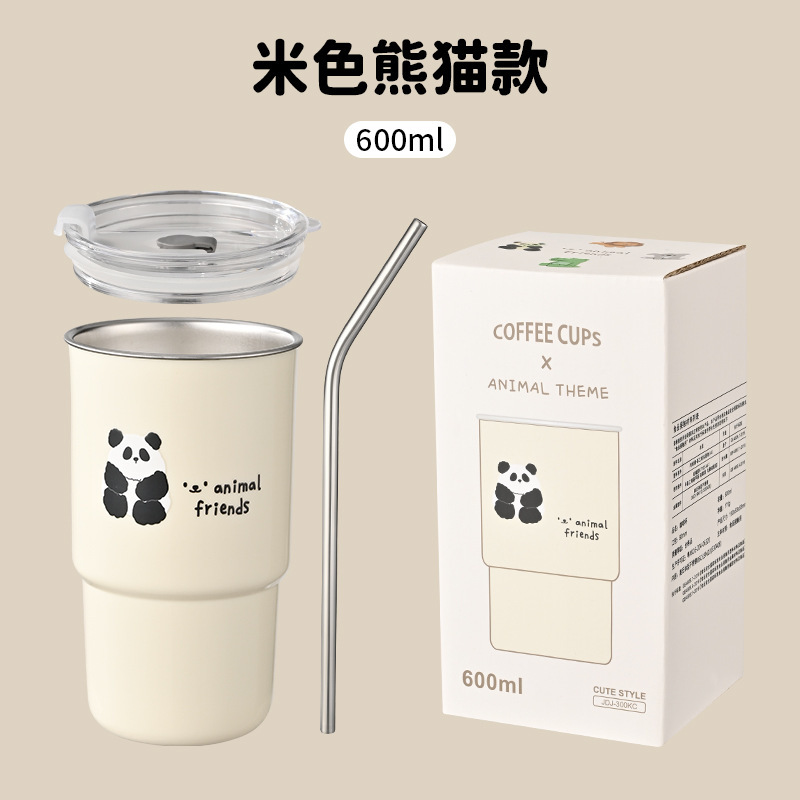 ? 304 stainless steel coffee cup household cups portable water cup creative cartoon mug with lid good-looking cup details Picture