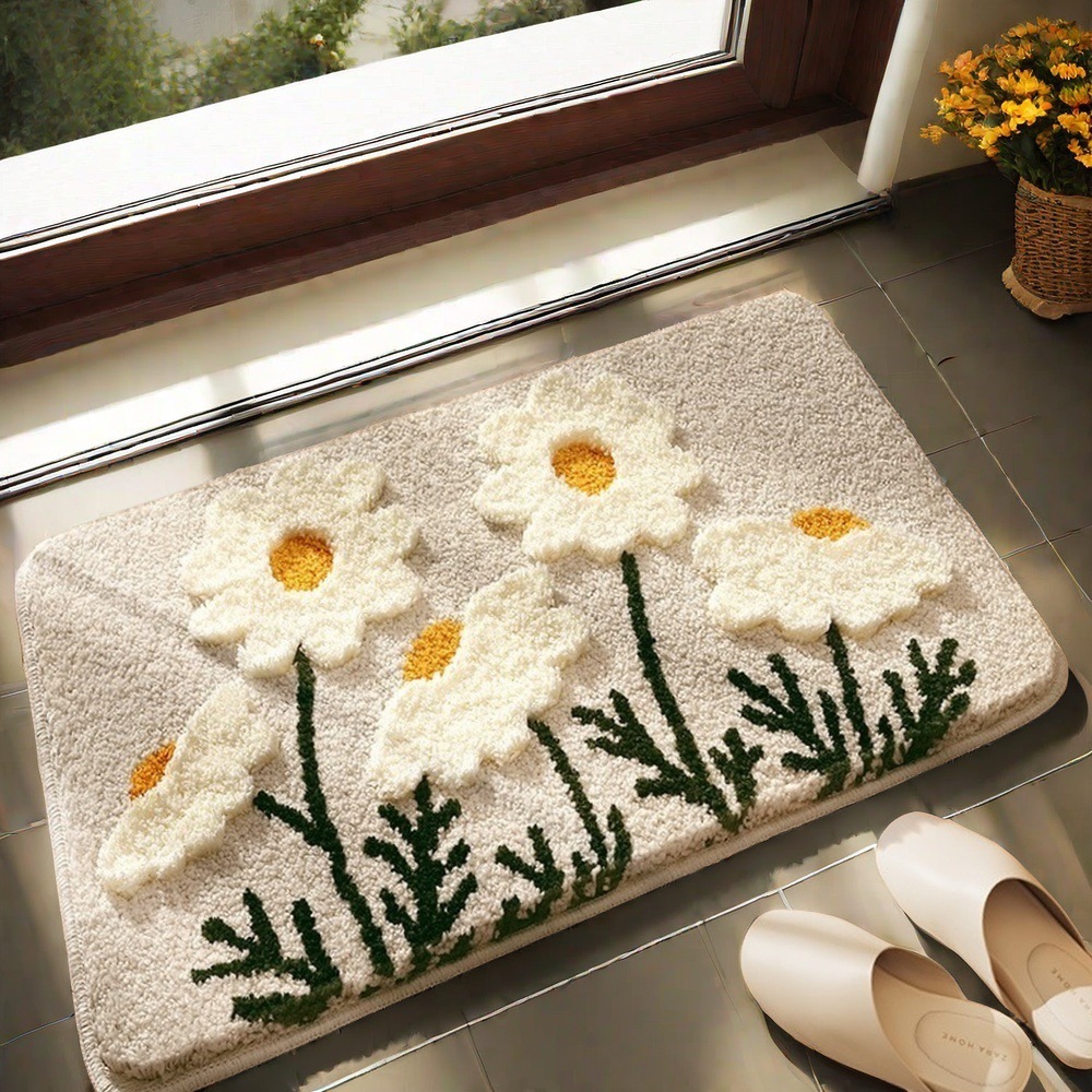 cross-border flocking carpet high and low wool bathroom carpet fresh door mat stain-resistant hydrophilic pad bathroom step mat Item Picture