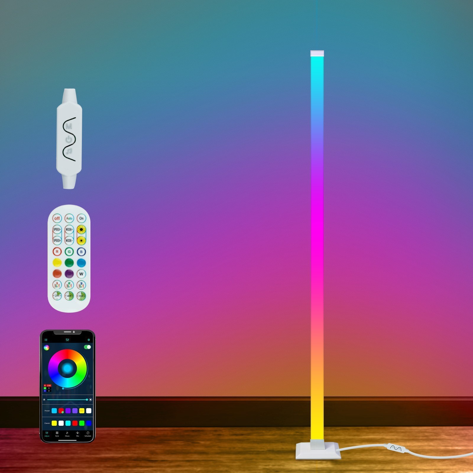 cross-border led floor lamp smart bluetooth app control bedroom corner lamp music rgb magical color floor ambience light details Picture