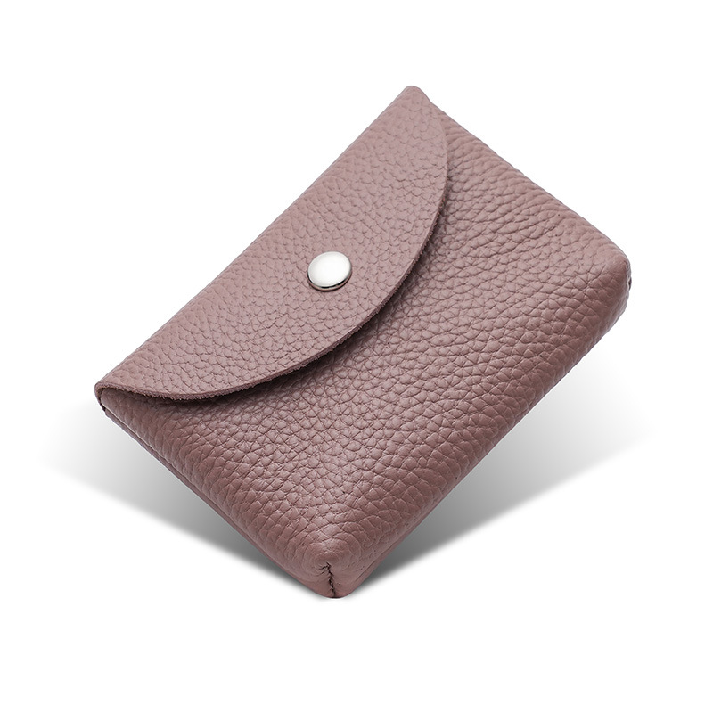 new mini genuine leather coin purse women's first layer cowhide compact bag cover wallet litchi pattern soft leather coin bag details Picture