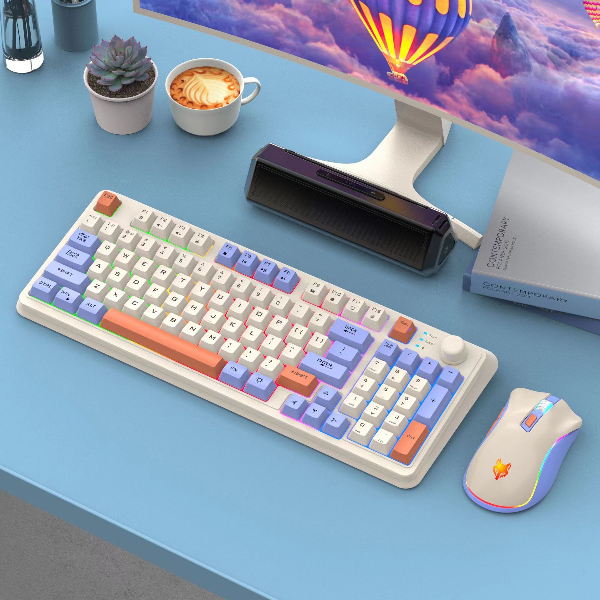 xuan silver fox k94 wireless bluetooth dual-mode keyboard combination of three color knob rechargeable wireless keyboard computer notebook full figure