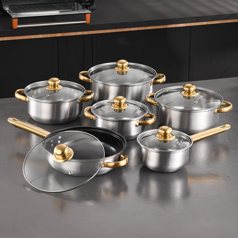 cross-border pot set color stainless steel pan non-stick pan fryer set soup pot household 12-piece set full figure